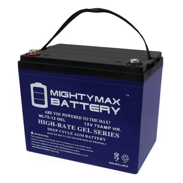 12V 75AH GEL Battery Replacement for Interstate ASLA1510, Mighty Max Battery, Mfr#: ML75-12GEL307